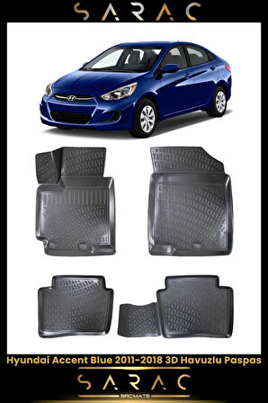 Hyundai Accent Blue 2018 Model Araca Özel 3d Havuzlu Paspas