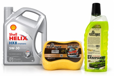SHELL HELİX HX8 MOTOR YAĞI 5W-30 4 Litre + Oto Şampuan 1000 ml + Yıkama Süngeri