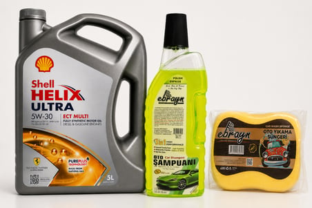 SHELL HELİX ULTRA 5W-30 ECT MULTİ 5 Litre + Oto Şampuan 1000 ml + Yıkama Süngeri