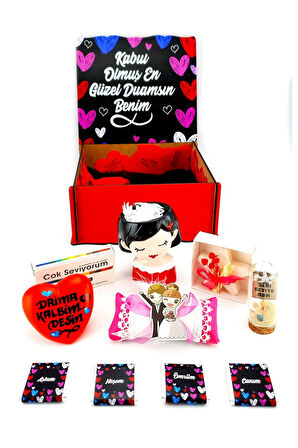 Kırmızı Ahşap Kutuda Sürpriz  Hediye Seti