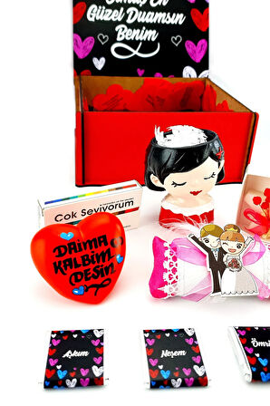 Kırmızı Ahşap Kutuda Sürpriz  Hediye Seti