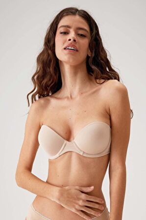 2'li Ekonomik Paket Siyah-ten 6806 Vicenza Ekstra Push Up Dolgulu Straplez T-shirt Sütyen Set