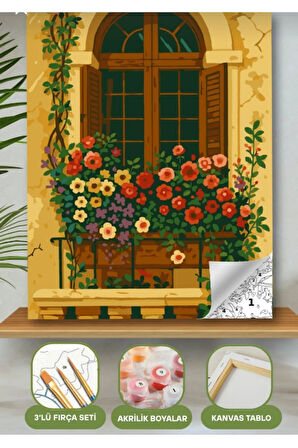 Sayılarla Boyama Seti 40x50 Cm (Çıtalı) Fırça Boya Dahil Numaralı Tuval Gizemli Pencere