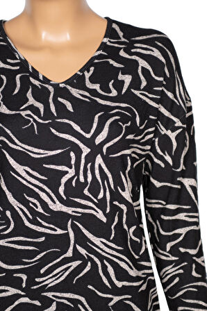 Barem Kadın Lina Büyük Beden Kışlık V Yaka Yumoş Siyah Bluz D07