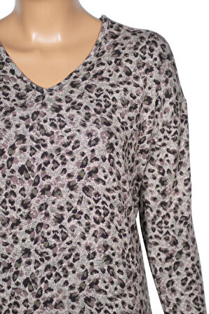 Barem Kadın Lina Büyük Beden Kışlık V Yaka Yumoş Kahve Bluz D08