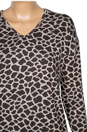 Barem Kadın Lina Büyük Beden Kışlık V Yaka Yumoş Kahve Bluz D09