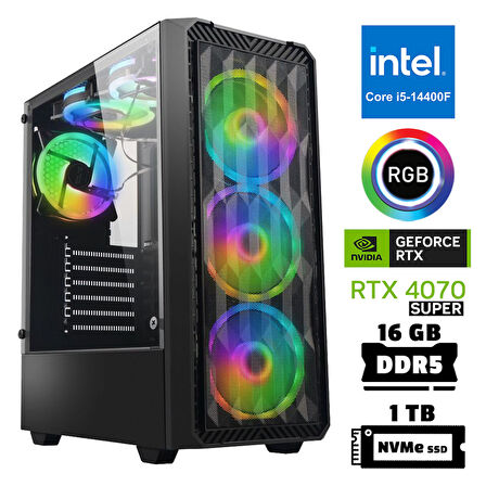 Xaser Xsr953 i5 14400F 16GB DDR5 Ram 1TB M.2 NVMe SSD 12GB RTX4070 SUPER Masaüstü Oyuncu Bilgisayarı