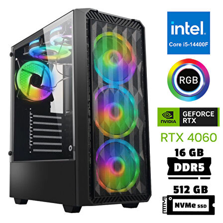Xaser Xsr948 i5 14400F 16GB DDR5 Ram 512GB M.2 NVMe SSD 8GB RTX4060 Masaüstü Oyuncu Bilgisayarı