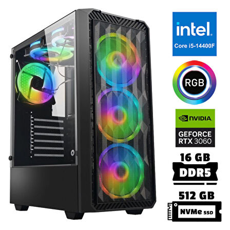Xaser Xsr946 i5 14400F 16GB DDR5 Ram 512GB M.2 NVMe SSD 12GB RTX3060 Masaüstü Oyuncu Bilgisayarı