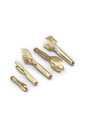 Titanyum Gold 5"li Makarna Salata Pasta Şeker Ve Buz Maşa Takımı-gold