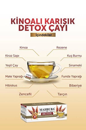 Mahbuba Kinoalı Karışık Detox Diyet Glutensiz Form Bitki Çayı 1 Aylık - ( 30 Kullanım ) Net 60gr x 3 Paket