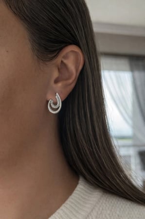 Çelik Silver Taşlı Damla Form Rizao Küpe -kararma yapmaz-