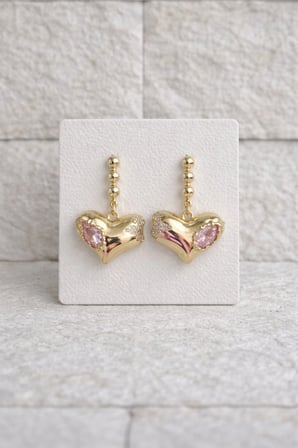 Çelik Gold Tasarım Pembe Taşlı Love Pink Kalp Küpe -kararma yapmaz-