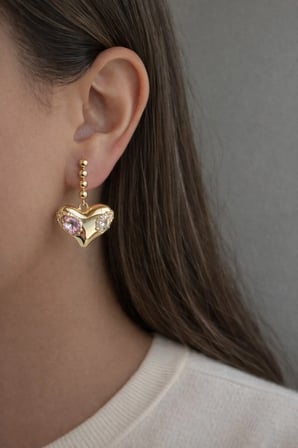 Çelik Gold Tasarım Pembe Taşlı Love Pink Kalp Küpe -kararma yapmaz-