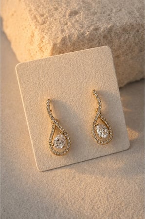 Çelik Gold Kristal Damla Taşlı Azure Küpe -kararma yapmaz-