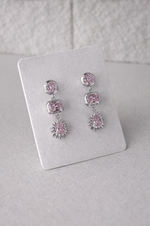 Çelik Silver Pembe Kristal Taşlı Sallantılı Rose Light Küpe -kararma yapmaz-