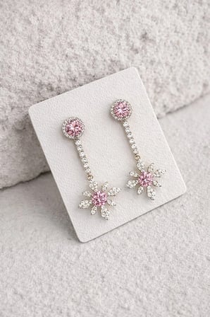 Çelik Gold Pembe Kristal Taşlı Full Işıltılı Anna Küpe -kararma yapmaz-