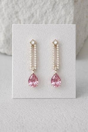 Çelik Gold Pembe Kristal Damla Taşlı Sallantılı Silvia Küpe -kararma yapmaz-