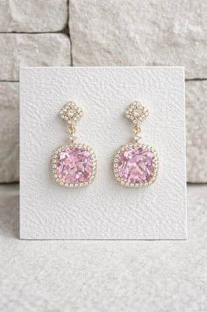 Çelik Gold Pembe Kristal Taşlı Alice Küpe -kararma yapmaz-