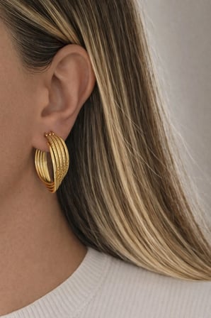 Çelik Gold Asimetrik Blanche Halka Küpe -kararma yapmaz-