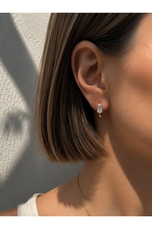 Çelik Rose Gold Dikdörtgen Baget Taş Zarif Samantha Halka Küpe -kararma yapmaz-