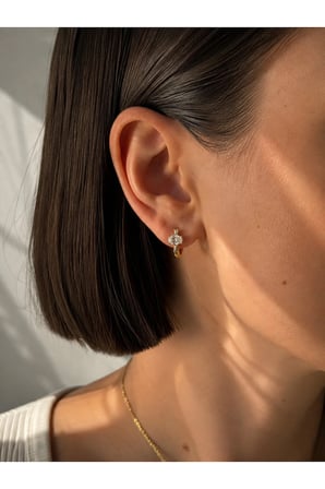 Çelik Gold Oval Tek Taşlı Minimal Tessa Küpe -kararma yapmaz-