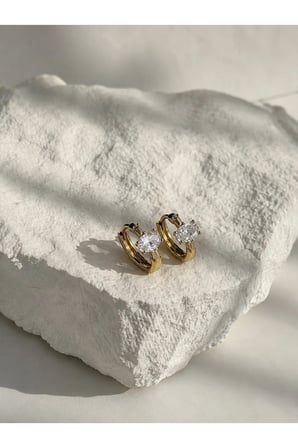 Çelik Gold Oval Tek Taşlı Minimal Tessa Küpe -kararma yapmaz-