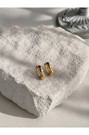 Çelik Gold U Form Zarif Tek Taşlı Minimal Mia Küpe -kararma yapmaz-