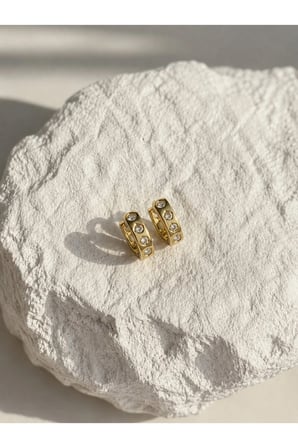 Çelik Gold Gömme Taşlı Zarif Minimal Ella Küpe -kararma yapmaz-
