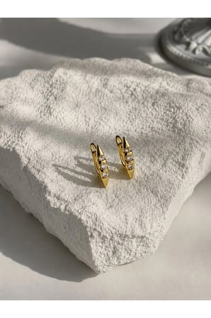 Çelik Gold Minimal Mekik Model Taşlı Zarif Renate Küpe -kararma yapmaz-