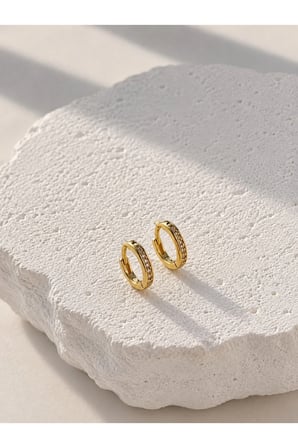 Çelik Gold Taşlı Mini Halka Bebek/Çocuk Küpesi -kararma yapmaz-
