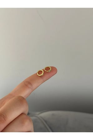 Çelik Gold Taşlı Mini Halka Bebek/Çocuk Küpesi -kararma yapmaz-