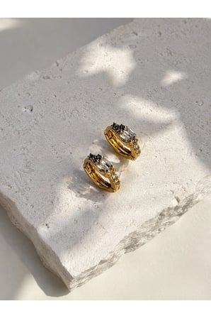 Çelik Gold Mini Baget Taşlı Antialerjik Bebek/Çocuk Küpesi -kararma
