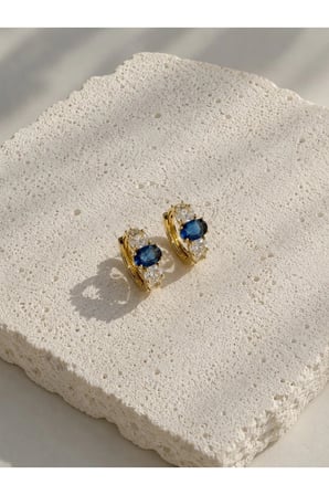 Çelik Gold Lacivert Taşlı Zarif Minimal Dina Küpe -kararma yapmaz-