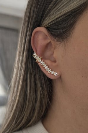 Gold Full Taşlı Heloise Earcuff Kıkırdak Küpe -kararma yapmaz-
