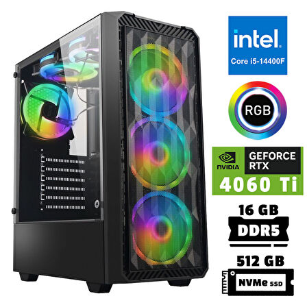 Xaser Xsr950 i5 14400F 16GB DDR5 Ram 512GB M.2 NVMe SSD 8GB RTX4060 Ti Masaüstü Oyuncu Bilgisayarı