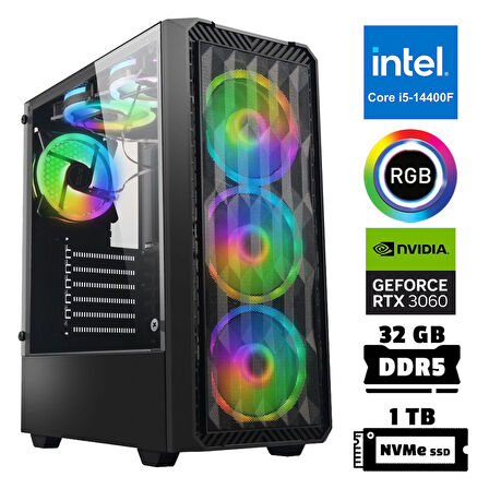 Xaser Xsr957 i5 14400F 32GB DDR5 Ram 1TB M.2 NVMe SSD 12GB RTX3060 Masaüstü Oyuncu Bilgisayarı