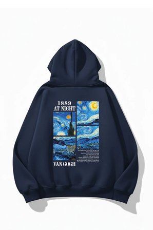 Unisex Yumuşak Dokulu 3 İplik Vangogh Tasarım Baskılı Oversize Sweatshirt