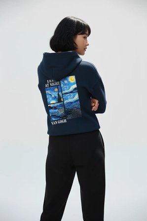 Unisex Yumuşak Dokulu 3 İplik Vangogh Tasarım Baskılı Oversize Sweatshirt
