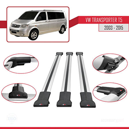 Volkswagen T5 Transporter 2003-2015 Arası ile Uyumlu FLY Model Ara Atkı Tavan Barı Gri 3 Adet