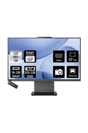 Thinkcentre Neo 50A Core 5 210H 16GB RAM 512GB SSD 27" FHD FreeDOS 12SAA05QTRP307 All In One Bilgisayar + Per4 USB