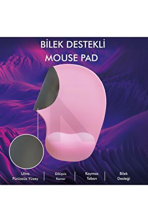 MP01 - Pembe Elips Bilek Destekli Mouse Pad | Konforlu, Kaymaz Taban, Ergonomik, Yumuşak, Ev,Ofis