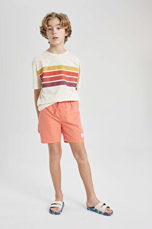 DeFacto Erkek Çocuk Oversize Fit Bisiklet Yaka Çizgili Kısa Kollu Tişört B6410A824SMBG759