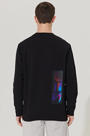 Erkek Siyah Standart Fit Normal Kesim Bisiklet Yaka Sweatshirt