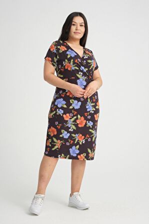 Kruvaze Yaka Büyük Beden Elbise 37D-2542