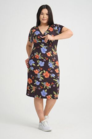 Kruvaze Yaka Büyük Beden Elbise 37D-2542