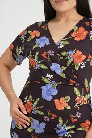 Kruvaze Yaka Büyük Beden Elbise 37D-2542