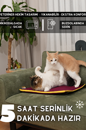 pawdaz Serin (60X40CM) - 4 Mevsim Kedi/ Köpek Matı, Sıcak Veya Soğuk Kullanılabilen Minder Yatak (bordo)