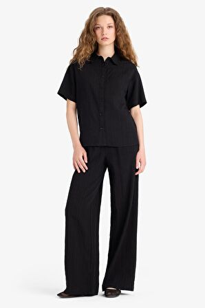 DeFacto Wide Leg Geniş Paça Cepli Yüksek Lastikli Bel Pantolon A9129AX25SMBK81