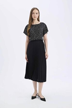 DeFacto 	Esnek Belli Basic Düz Pilise Aerobin Midi Etek B9014AX25SPBK81